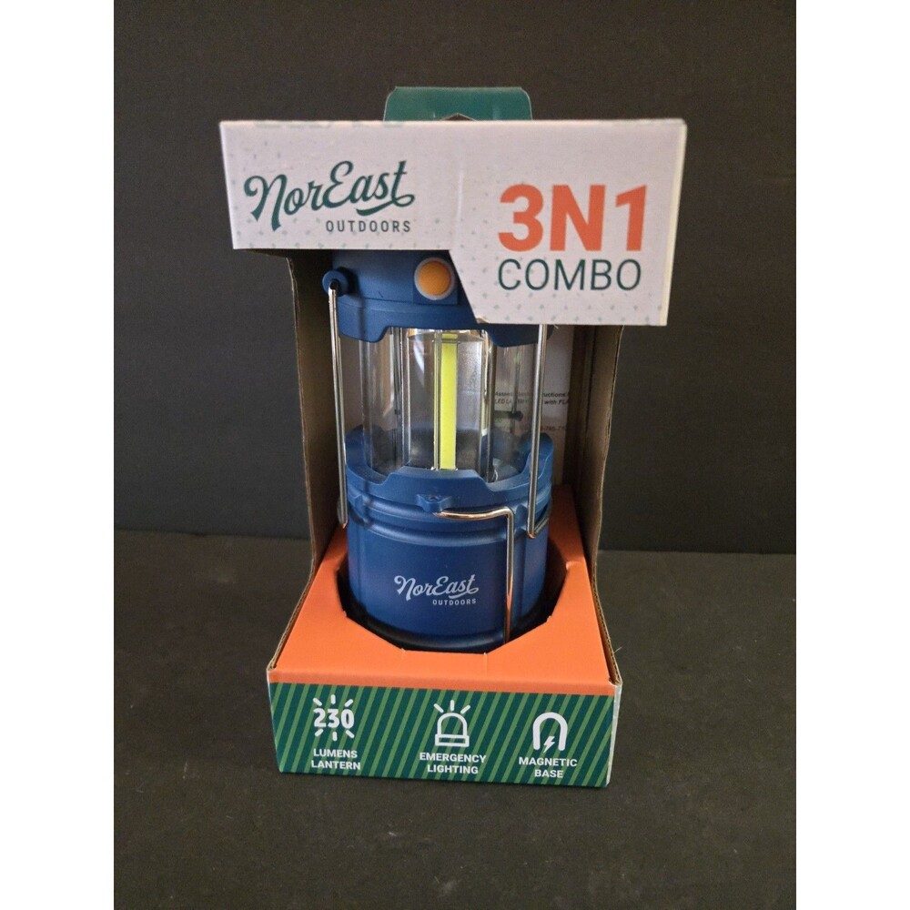NorEast Outdoors 3N1 Combo LED Camping Lantern & Flashlight - Blue New In Box